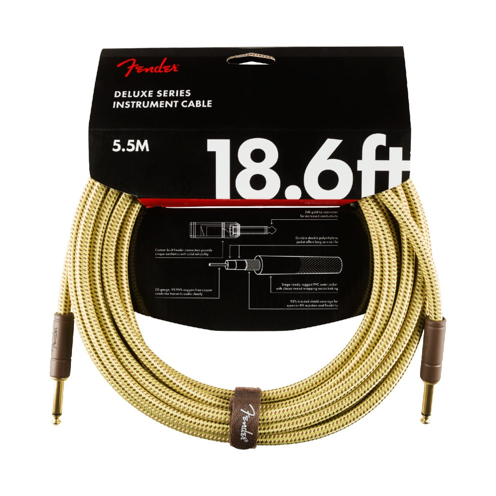FENDER DELUXE SERIES INSTRUMENT CABLE, TWEED, 18.6FT, STRAIGHT-STRAIGHT